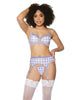 Charger l'image dans la visionneuse de la galerie, Crystal Pink Buffalo Check Print, Bra, Garter Belt &amp; String Grey/Pink XL
