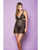Afbeelding laden in Galerijviewer, Strappy Soft Cup Stripe Mesh Caged Under Bust Chemise &amp; G-String Black XL
