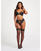 Afbeelding laden in Galerijviewer, Scalloped Lace Bra w/Gold Chain, Garter Belt &amp; Thong Black LG
