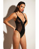 Carica l'immagine nel visualizzatore Galleria, FETISH Finesse Soft Cup Vinyl &amp; Mesh Teddy w/Barbell Black L/XL
