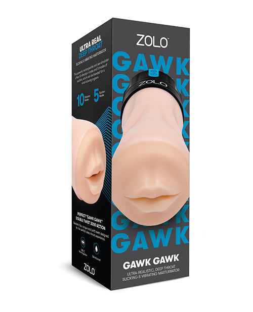 ZOLO Gawk Gawk Deep Throat Vibrating Masturbator Ivory With 10 Vibration Modes And 5 Suction Settings Mouth Design