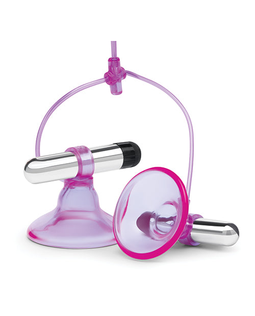 Lux Fetish Vibrating Nipple Suckers w/Quick Release - Pink/Purple Lux Fetish Vibrating Nipple Suckers w/Quick Release - Pink/Purple