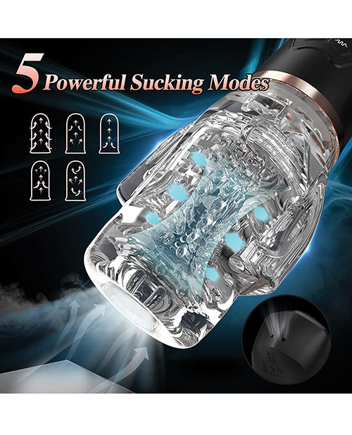 Sucking And Vibrating Blowjob Sucker Black Waterproof Rechargeable