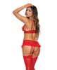 Load image into Gallery viewer, Lace Peek a Boo Bra w/Garter Red XXL
