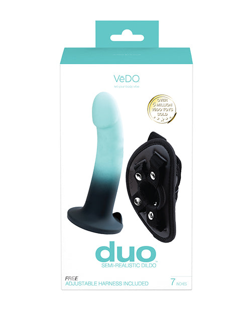 VeDO Duo Gode en silicone avec harnais - Turquoise/Noir