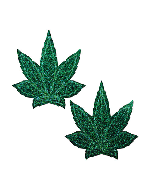 Pastease Coverage Glitter Pot Leaf Green OS Breast Covers