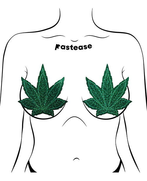 Pastease Coverage Glitter Pot Leaf Green OS Breast Covers