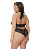 Cargue la imagen en el visor de la galería, Metallic Stretch Lace Crotchless Teddy Black Rose Gold OS XL
