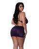 Charger l'image dans la visionneuse de la galerie, Leather &amp; Lace Stretch Mesh and Lace Chemise w/Thong 2 pc Set - Plum 2X
