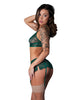 Load image into Gallery viewer, Evermore Bralette w/Skirt Garter &amp; Thong 3 pc Set - Emerald L/XL
