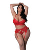 Încărcați imaginea în vizualizatorul Galerie, Sugar High Lace Bralette w/Garter Belt &amp; Strappy Panty 3 pc Set - Red 2X
