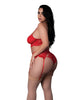 Încărcați imaginea în vizualizatorul Galerie, Sugar High Lace Bralette w/Garter Belt &amp; Strappy Panty 3 pc Set - Red 2X
