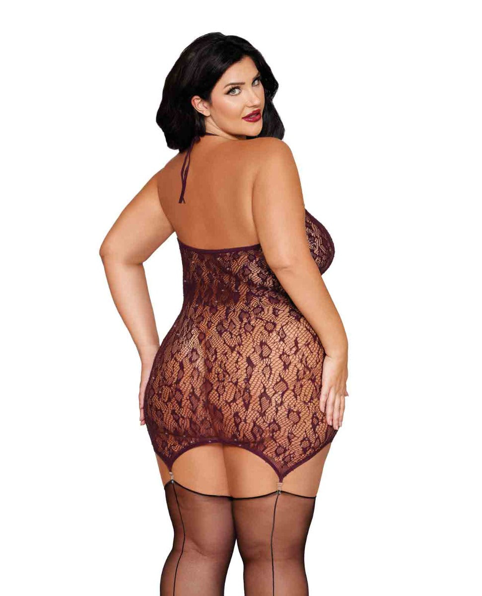 Leopard Pattern Seamless Gartered Chemise - Cherry Lacquer QN