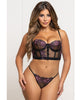 Afbeelding laden in Galerijviewer, Bloemenkant en Mesh Beugel Bustier met String 2-delig Set - Zwart/Paars XL

