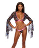 Cargue la imagen en el visor de la galería, Black Mesh Butterfly Print Flutter Sleeve Top w/Thong 2 pc Set - Multi-Color XL
