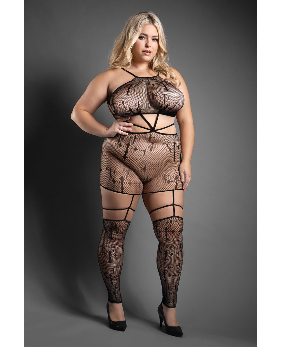 Sheer Unholy Gartered Bodystocking Dress Black Stockings