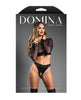 Indlæs billede i gallerifremviser, Domina Sheer Mesh &amp; Vegan Leather 2 pc Set w/Crotchless Thong &amp; Gold Restraint Clasps - Black L/XL
