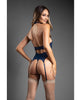 Load image into Gallery viewer, Domina Sheer Mesh Gartered Bustier w/Detachable Choker &amp; G-String 2 pc Set - Navy L/XL
