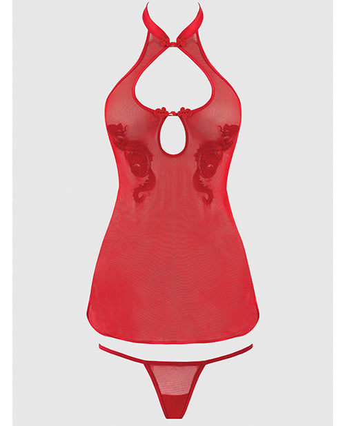 Dragon Mesh & Applique Chemise w/G-String 2 pc Set - Red 3X/4X
