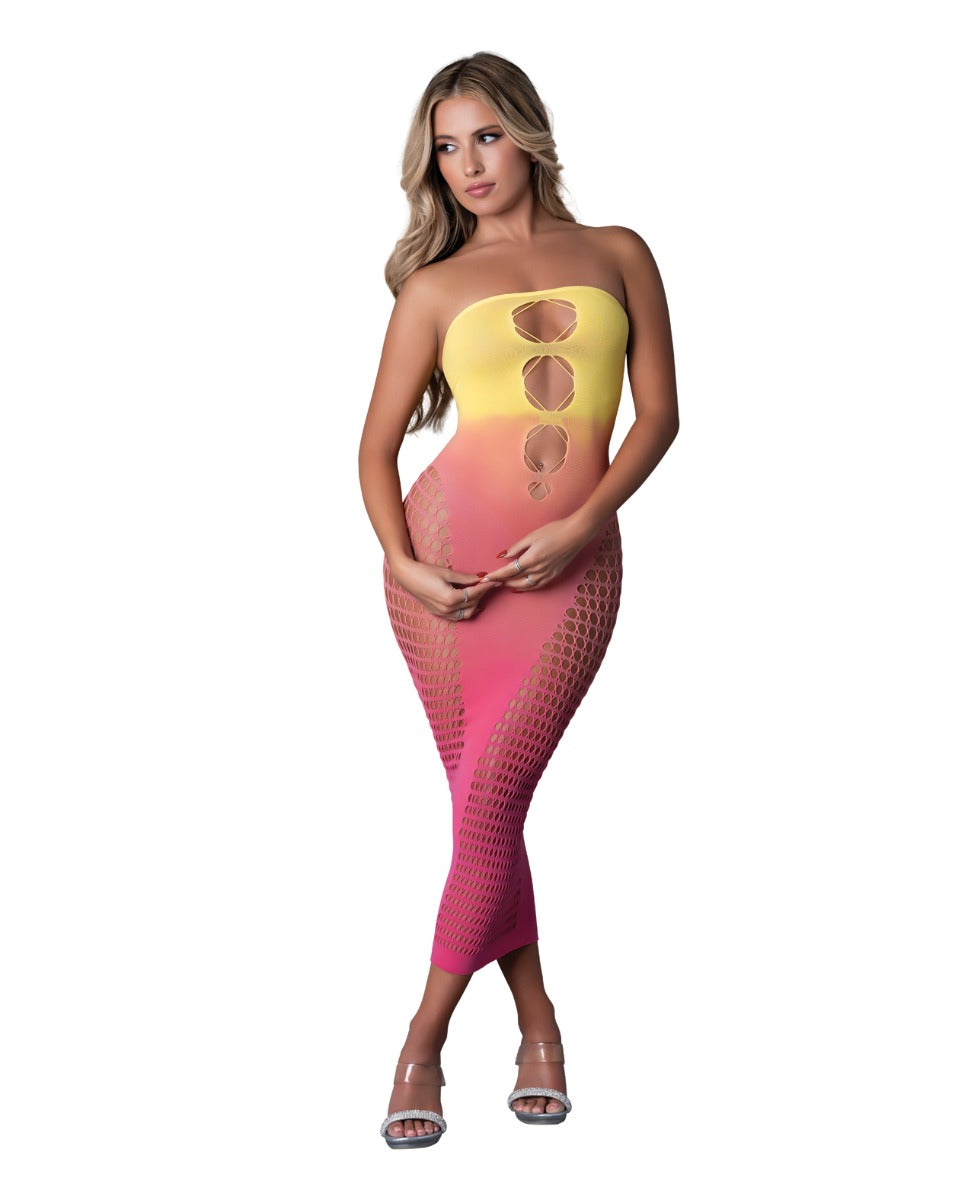 Seamless Sleeveless Gown Sunset Ombre OS Figure Hugging