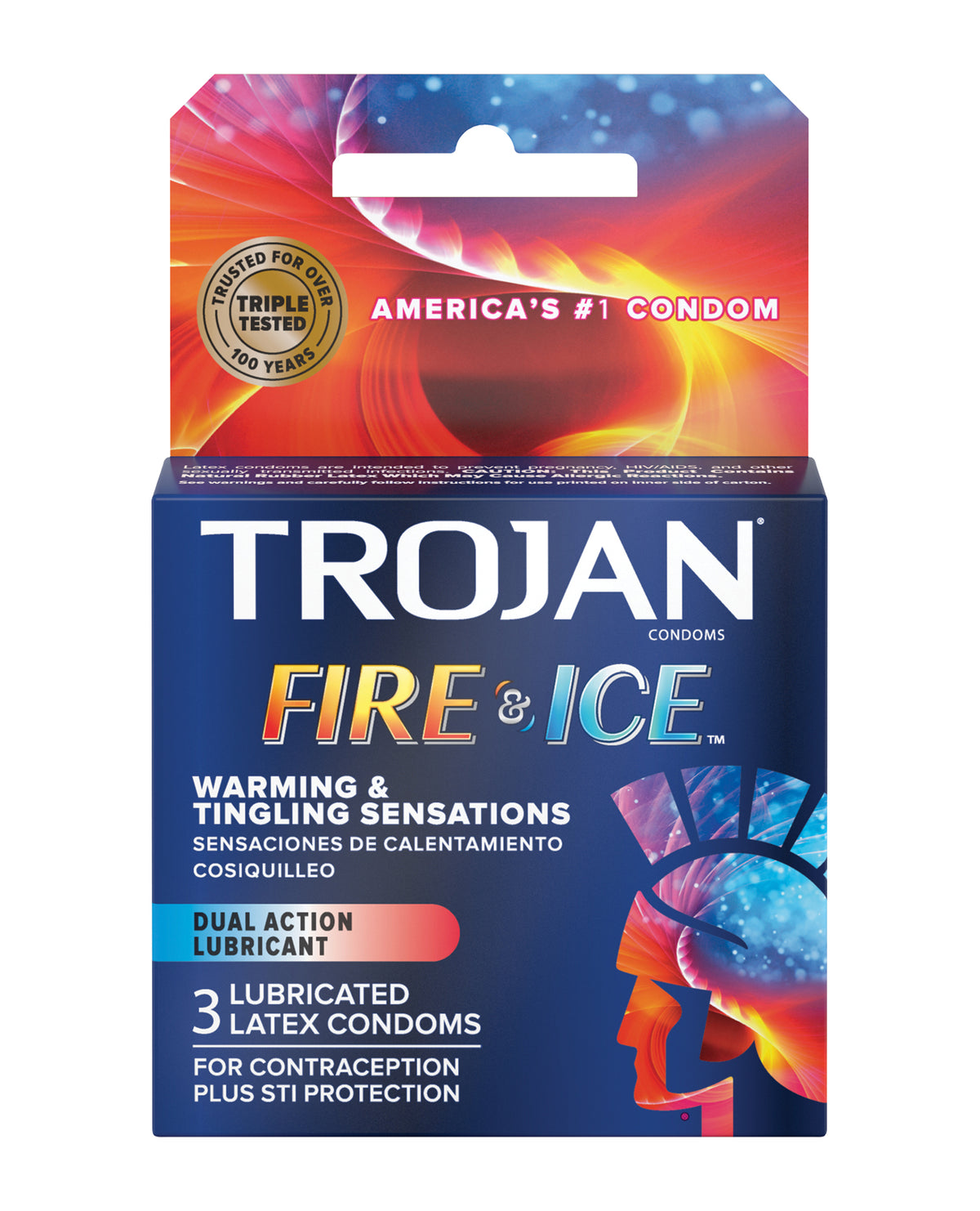 Trojan Fire And Ice Condoms Dual Action Lubricated Latex Box Of 3