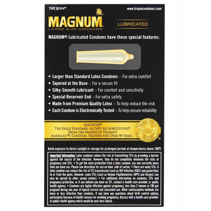 Trojan Magnum Large Size Condoms Box Of 12 Premium Gold Wrapper