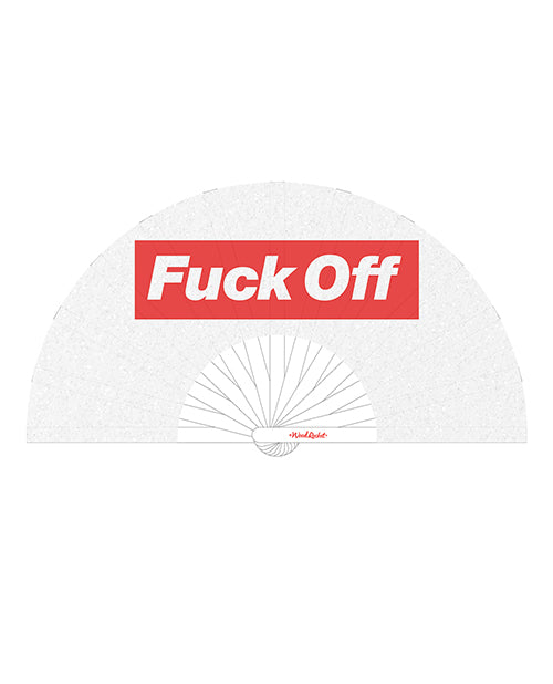 Wood Rocket Folding Hand Fan Fuck Off White Red Satin Ribs