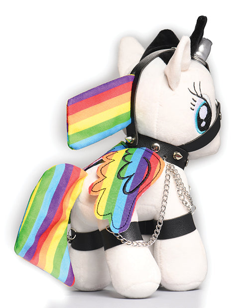 Master Series Bondage Pony Rainbow Plushie With Wings And Leather Harness