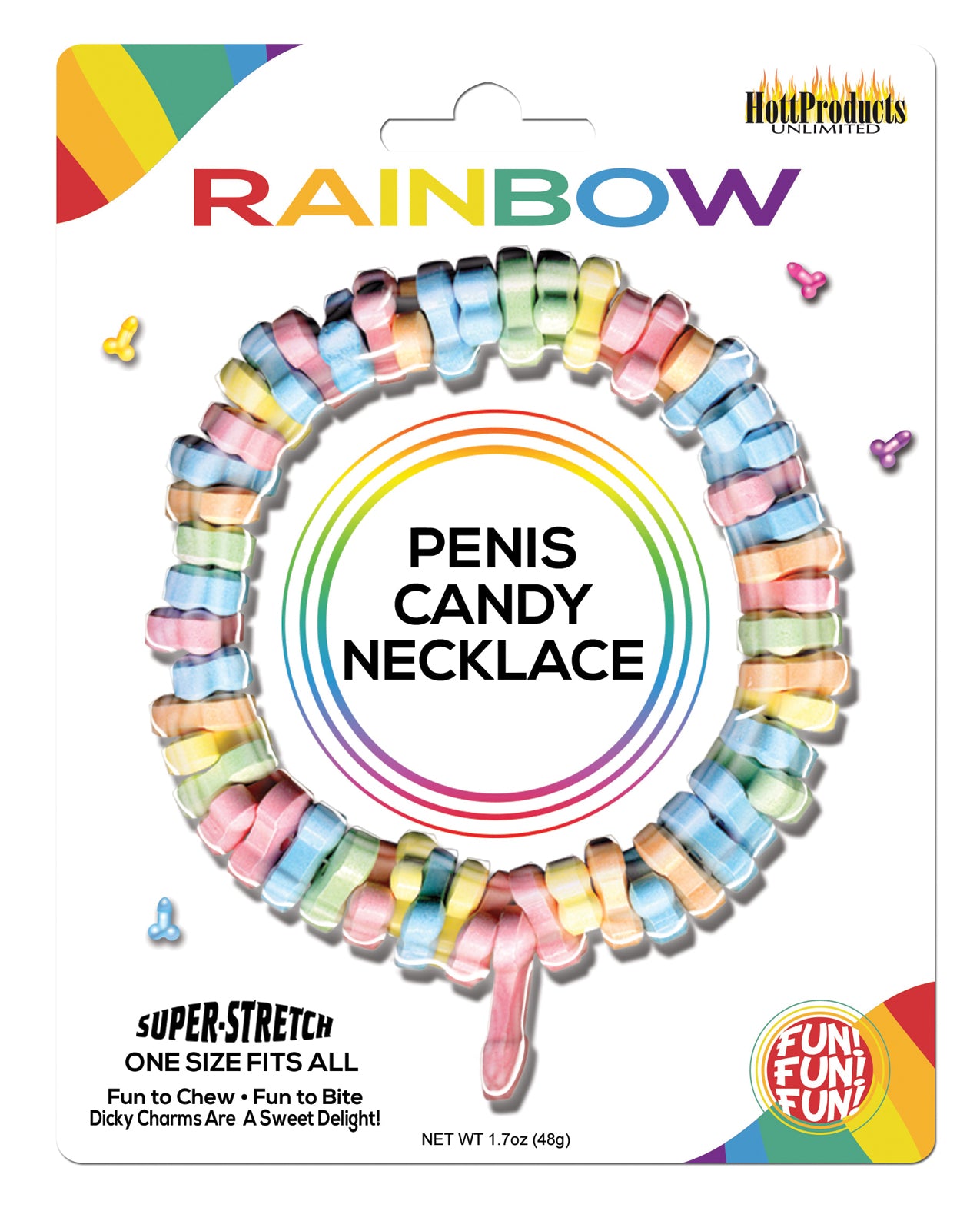 Colier cu bomboane în formă de penis curcubeu pentru adulți cu șnur elastic