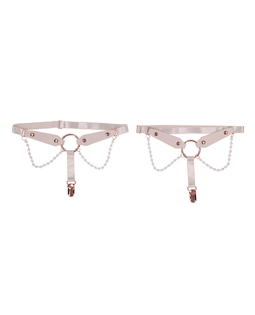 Sex And Mischief Peaches N CreaMe Pearl Garters With Rose Gold O Ring