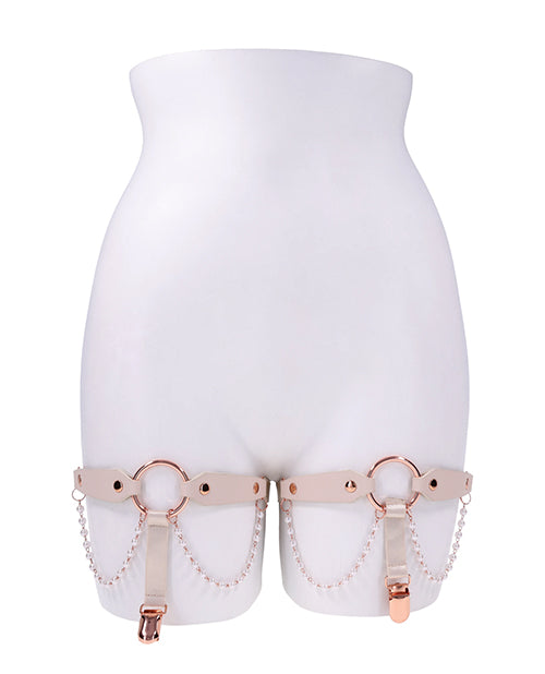 Sex And Mischief Peaches N CreaMe Pearl Garters With Rose Gold O Ring