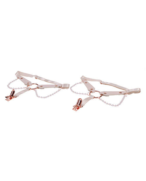 Sex And Mischief Peaches N CreaMe Pearl Garters With Rose Gold O Ring