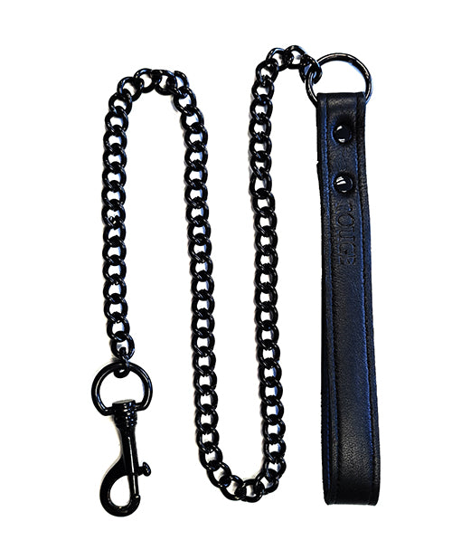 All Black Leather Dog Lead With Black Metal Chain And Trigger Hook