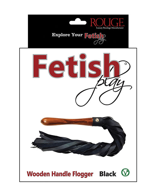 Rouge Fetish Play Vegan Flogger Faux Leather With Wooden Handle Black