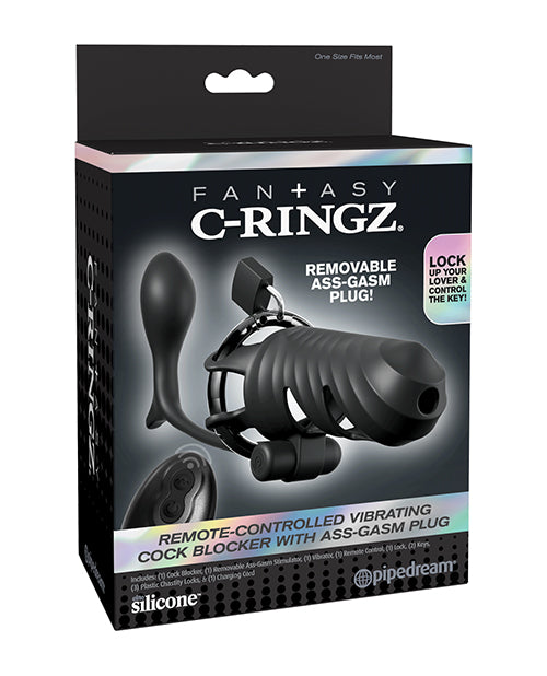 Fantasy CRingz Remote Controlled Vibrating Cock Blocker With AssGasm Plug Black