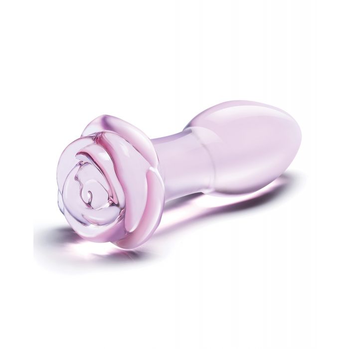 Glas 5" Rosebud Glass Butt Plug - Pink