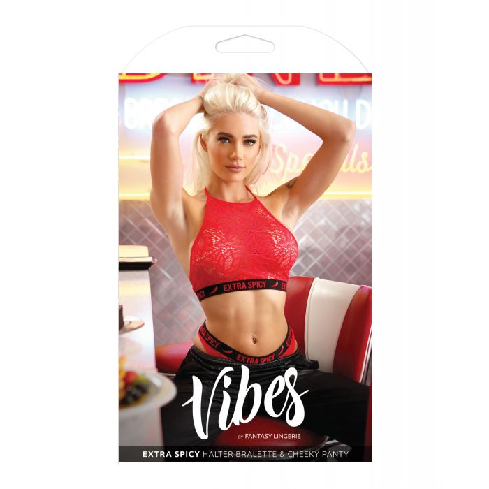 Vibes Extra Spicy Halter Bralette & Cheeky Panty Chili Red S/M