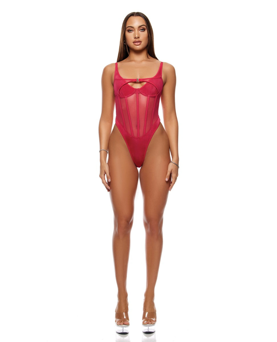 Layers To This Mesh and Knit Teddy - Pink LG
