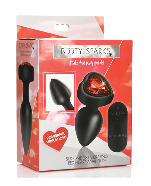 Booty Sparks 28X Silicone Vibrating Red Heart Anal Plug With Remote Small