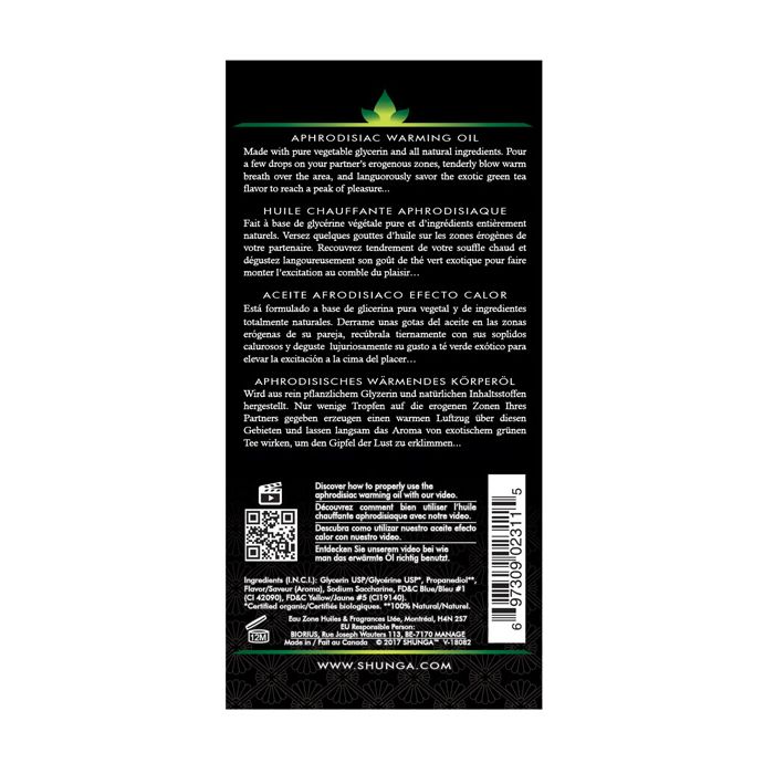 Shunga Organica Warming Oil Green Tea Edible Aphrodisiac Three And A Half Oz