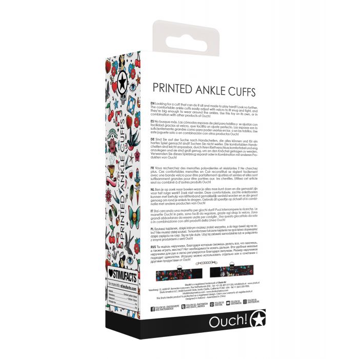 Shots Ouch Old School Tattoo Style Printed Ankle Cuffs- Black