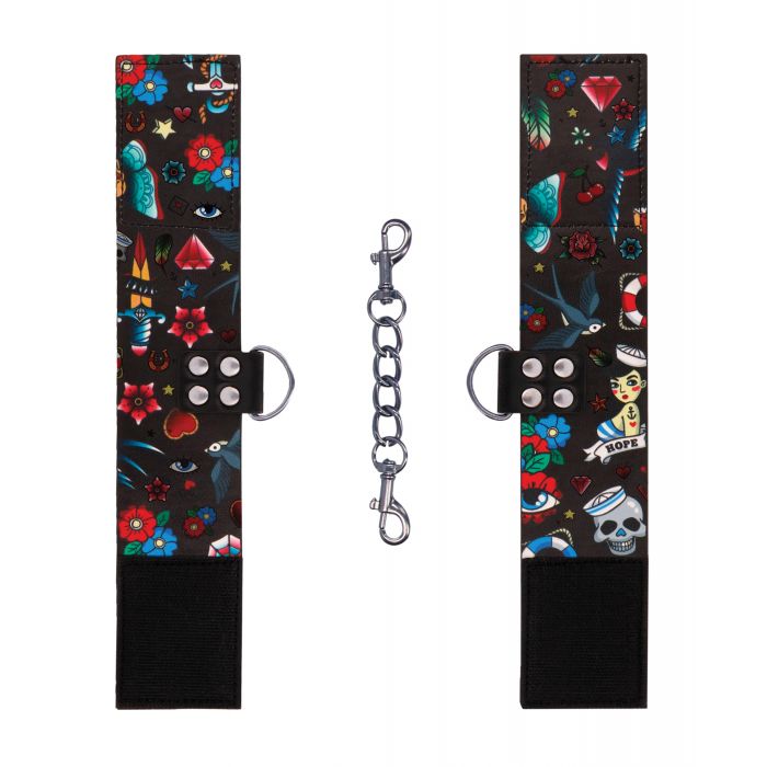 Shots Ouch Old School Tattoo Style Printed Ankle Cuffs- Black