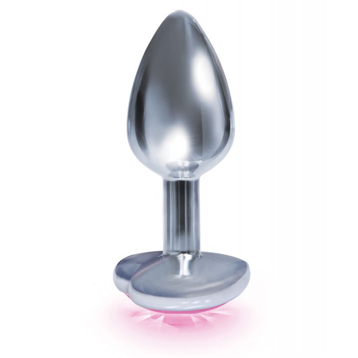 O Plug Inicial Coração Prateado com Pedras de Aço Inoxidável 9's - Rosa