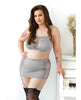 Indlæs billede i gallerifremviser, Curve Layne Lace &amp; Microfiber Bralette w/Garter Skirt &amp; G-String Gray 3X/4X
