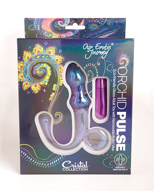 Cristal Orchid Pulse Glass Dildo With Removable Bullet Vibe Purple Eco Friendly Erotic Toy