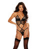 Load image into Gallery viewer, Fishnet and Faux Leather Teddy w/Chain Garters - Black XL
