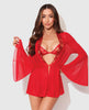 Afbeelding laden in Galerijviewer, Dragon Sheer Mesh Robe w/Satin Triangle Top &amp; G-String 3 pc Set - Red MD
