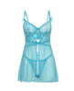 Cargue la imagen en el visor de la galería, Emma Floral Lace and Mesh Underwire Babydoll G String 2 Piece Set Beach Blue MD

