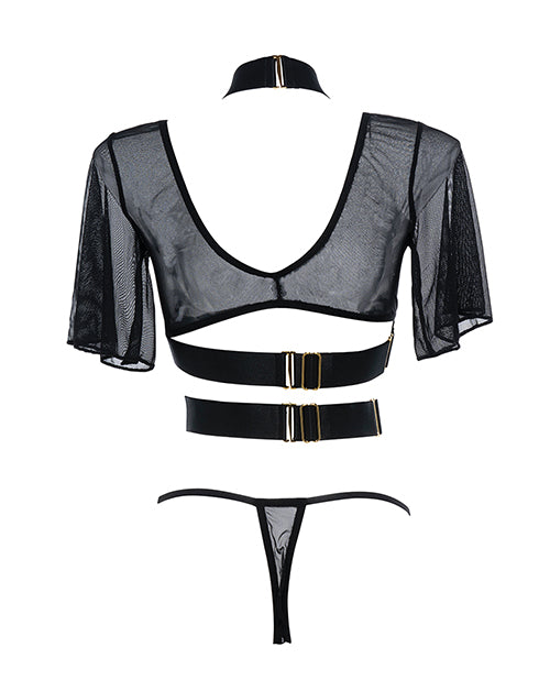 Adore Dreamer Sheer Mesh Strappy Top & Thong Black O/S