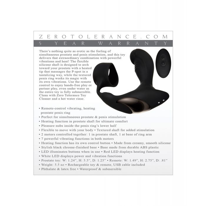 Vibrador de próstata recargable Zero Tolerance Strapped & Tapped - Negro